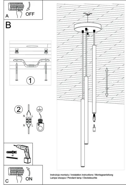 Lustră pe cablu PASTELO 3P 3xG9/12W/230V negru