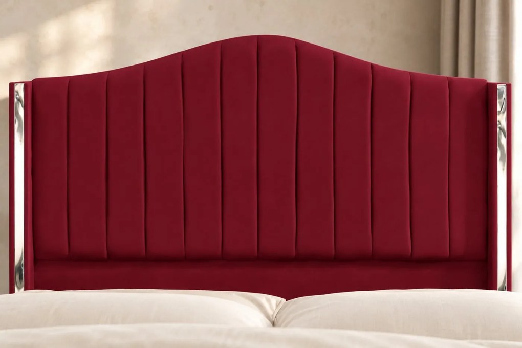 Pat tapițat Amalfi 200×200 cm, vișiniu, cu ladă de depozitare