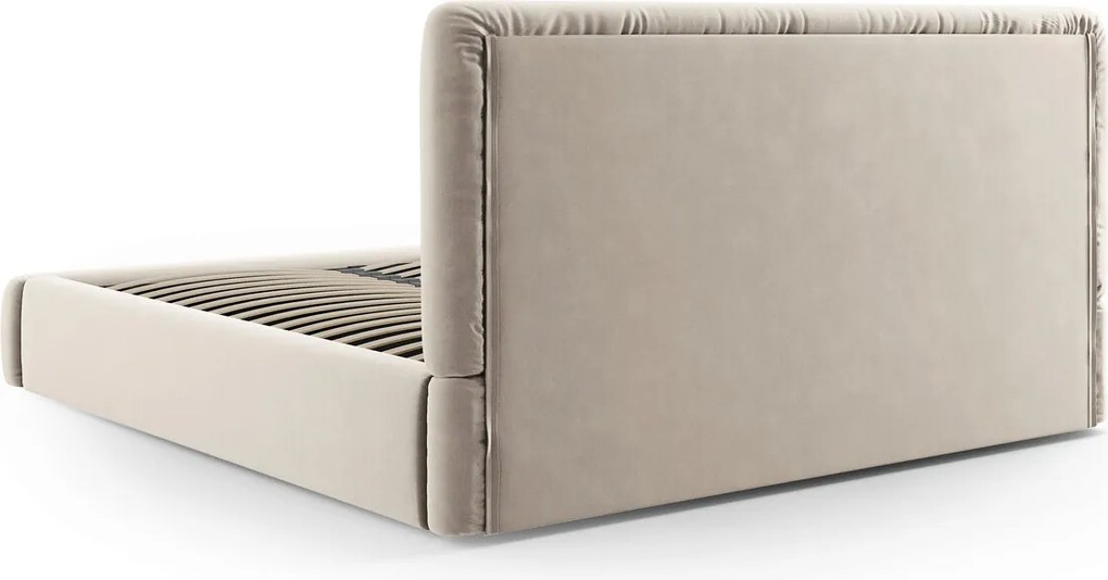 Pat tapitat cu tablie si lada depozitare, Colonel, Cosmopolitan Design, 160x200 cm, catifea, bej deschis