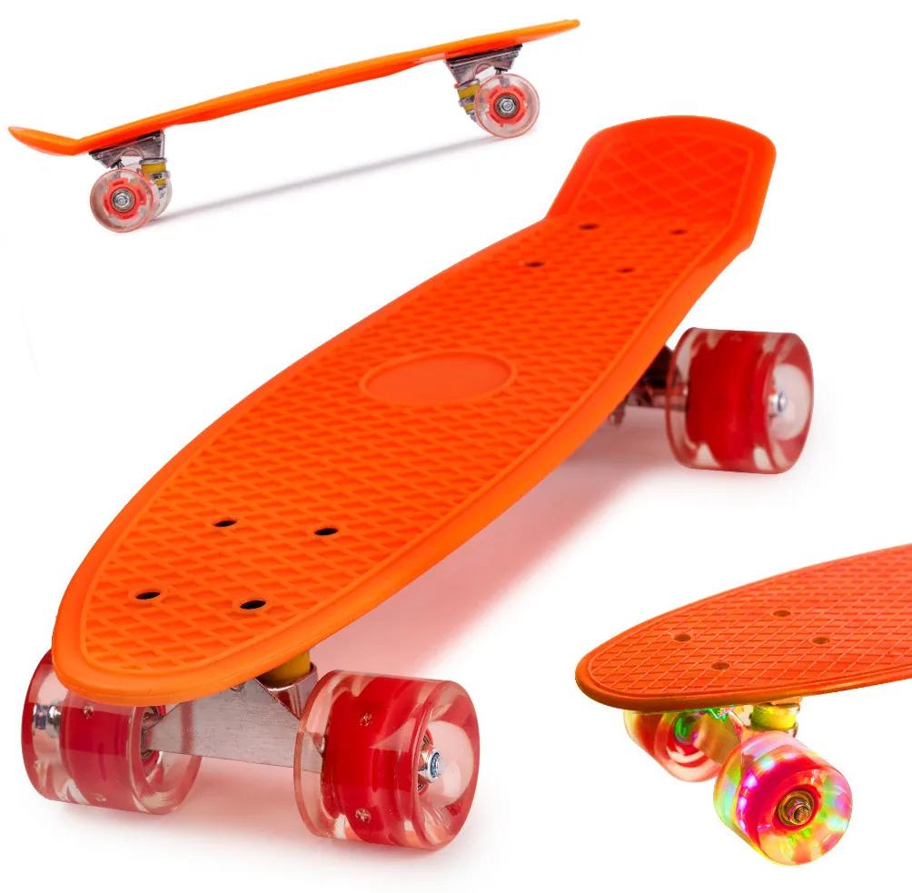 Skateboard Penny Board pentru copii cu roti din cauciuc, iluminate LED, culoare Orange