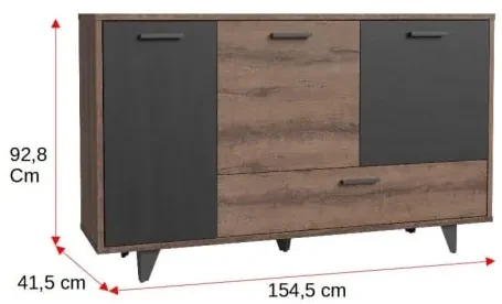 Comoda Benvenutti, Stejar Pamantiu Si Stejar Negru, 154.5 Cm