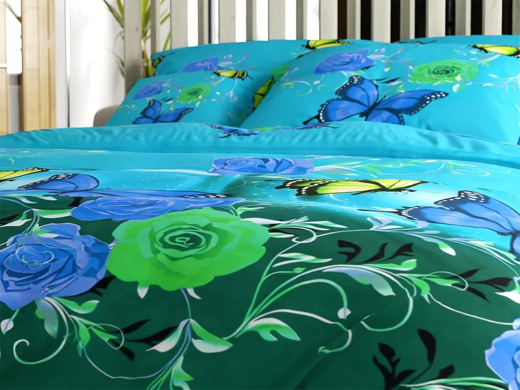 Lenjerie de pat din bumbac FLUTURE ALBASTRU SI VERDE albastru Dimensiune lenjerie de pat: 70 x 90 cm | 140 x 200 cm