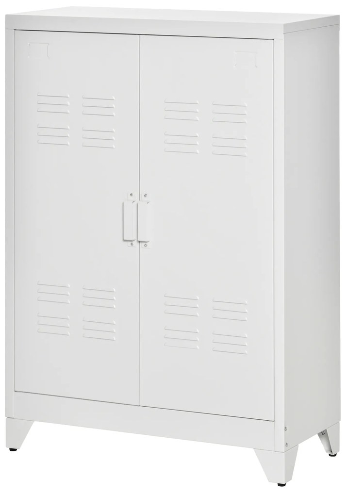 HOMCOM Dulap de birou cu 3 niveluri dulap de depozitare metalic pentru birou 2 uși rafturi reglabile 75 x 33 x 110 cm alb | Aosom Romania