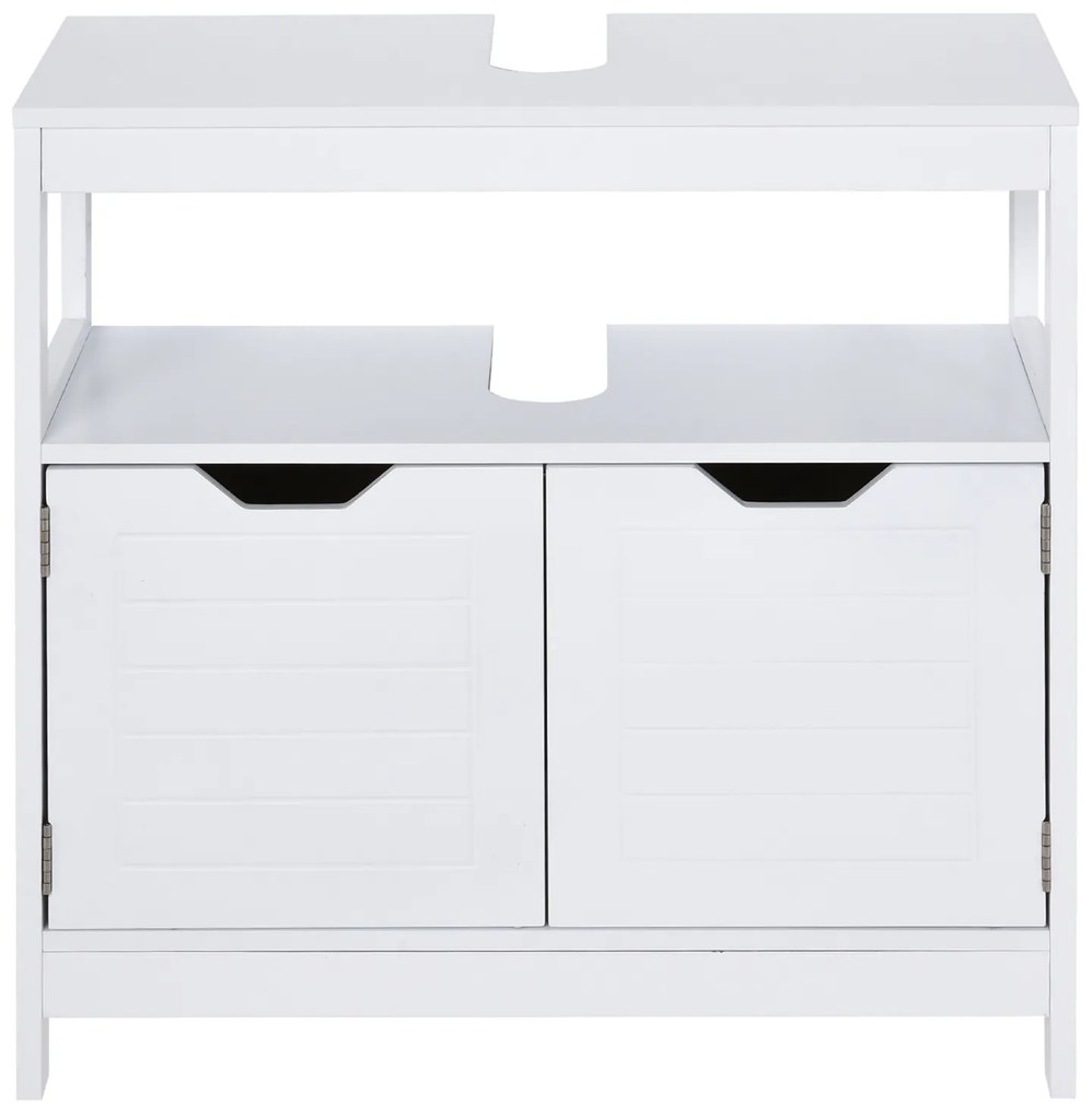 kleankin Dulap sub lavoar Cabinet de baie cu raft 2 uși depozitare Dispozitiv anti-răsturnare Rezistent la umiditate 60x30x60 cm Alb | Aosom Romania