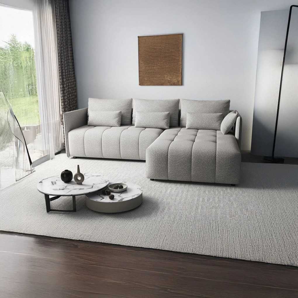 Colțar extensibil dumonde cu ladă de depozitare si sezut confortabil din spuma high-density, Malta Euphoria Dove 235x185 cm