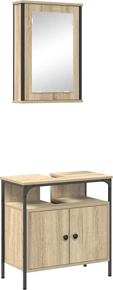 vidaXL Set de mobilier pentru baie cu raft 2 pcs Maro Lemn compozit