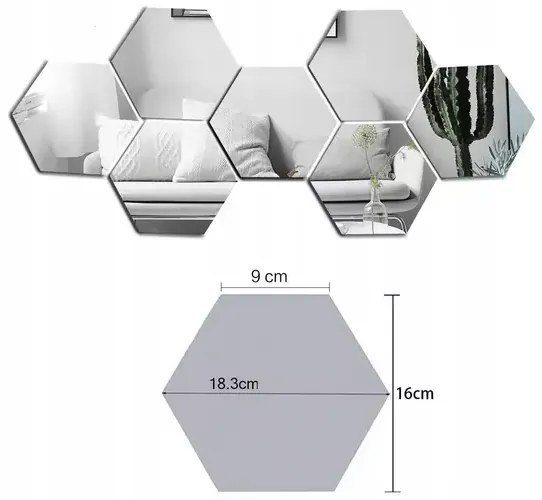 Set 8 oglinzi hexagonale Rea autoadezive 19 cm