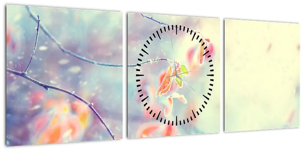 Tablou - Frunze în gheață (cu ceas) (90x30 cm)
