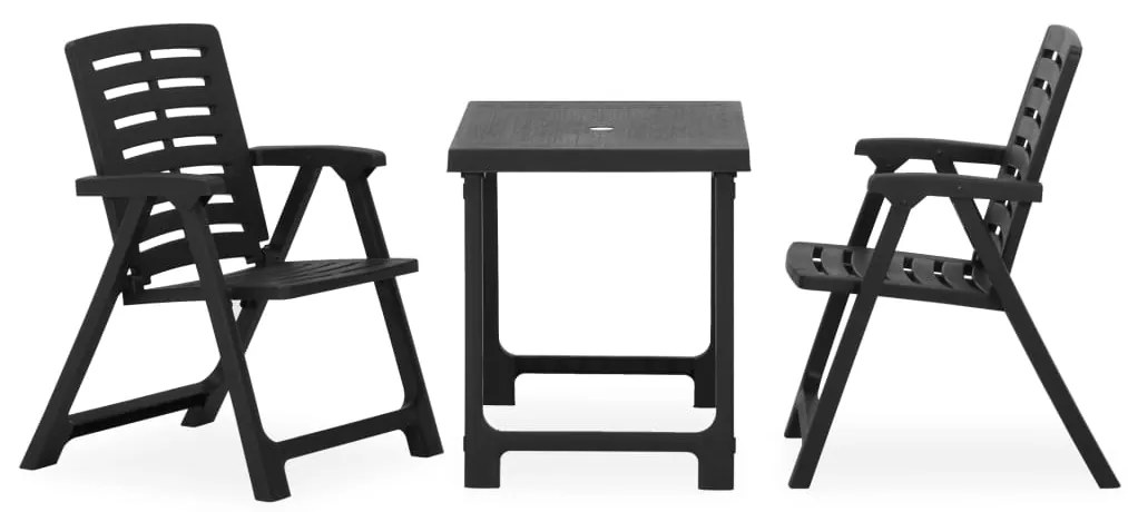 315835 vidaXL Set mobilier bistro pliabil, 3 piese, gri, plastic