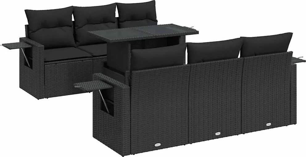 vidaXL Set canapele de grădină cu perne, 7 piese, negru, poliratan