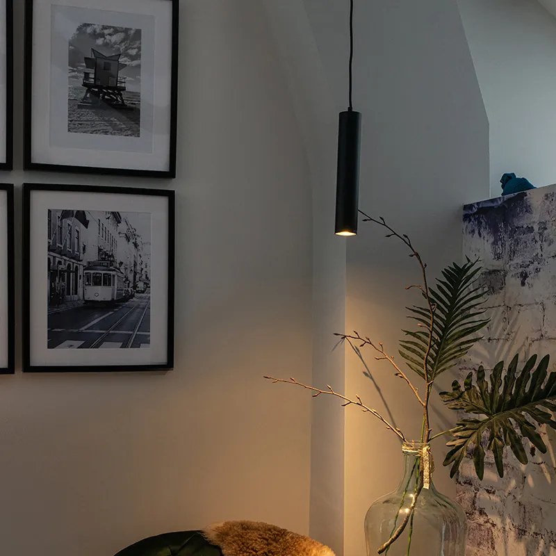 Lampă pendant de design neagră - Tuba Small