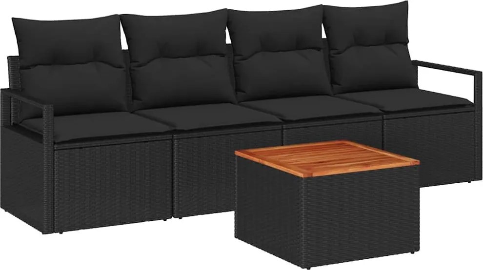 vidaXL Set de canapele pentru grădină 5 pcs Negru poliratan