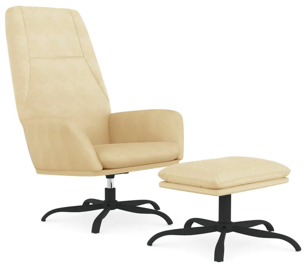 3097846 vidaXL Scaun de relaxare cu taburet, alb crem, catifea