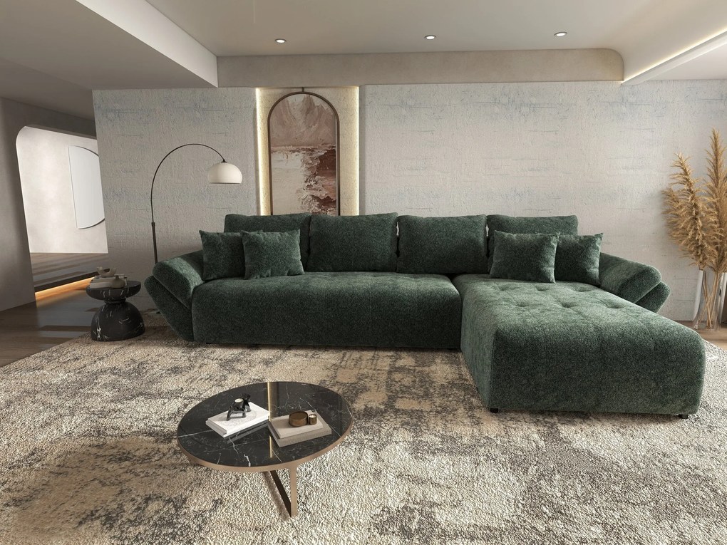 Colțar extensibil dumonde cu ladă de depozitare si sezut confortabil din spuma high-density, Berlin XL Euphoria Green 350x185 cm II