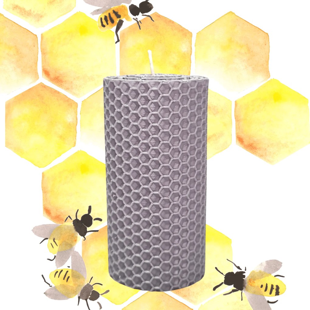 Lumanare Marturie  din Ceara de Albine naturala tip fagure colorat  Gri 5 cm, 3,5 cm