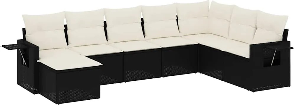vidaXL Set mobilier de grădină cu perne, 8 piese, negru, poliratan