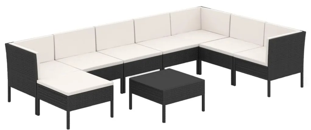 3094424 vidaXL Set mobilier de grădină cu perne, 9 piese, negru, poliratan