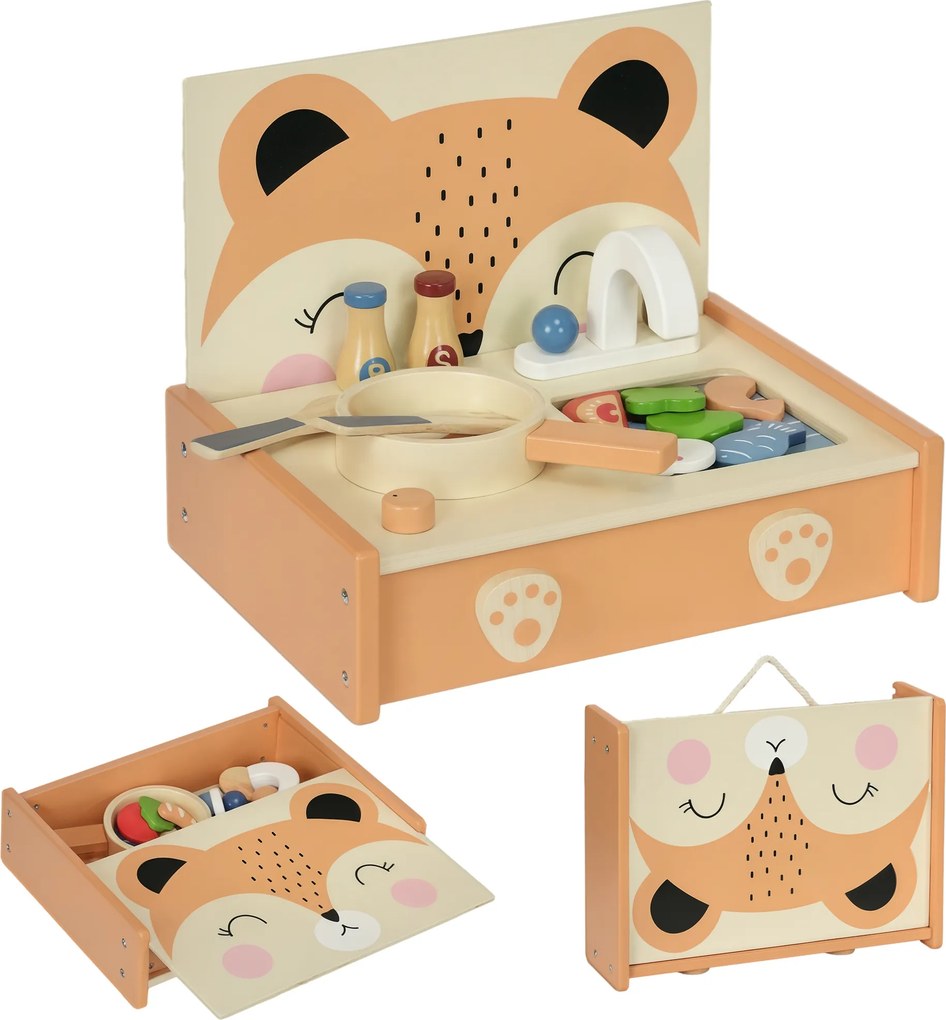 AIYAPLAY Bucătărie Jucărie pentru Copii 3-5 Ani, Mini Bucătărie cu Plită și 12 Accesorii, 31,5x23,5x25 cm, Multicoloră | Aosom Romania
