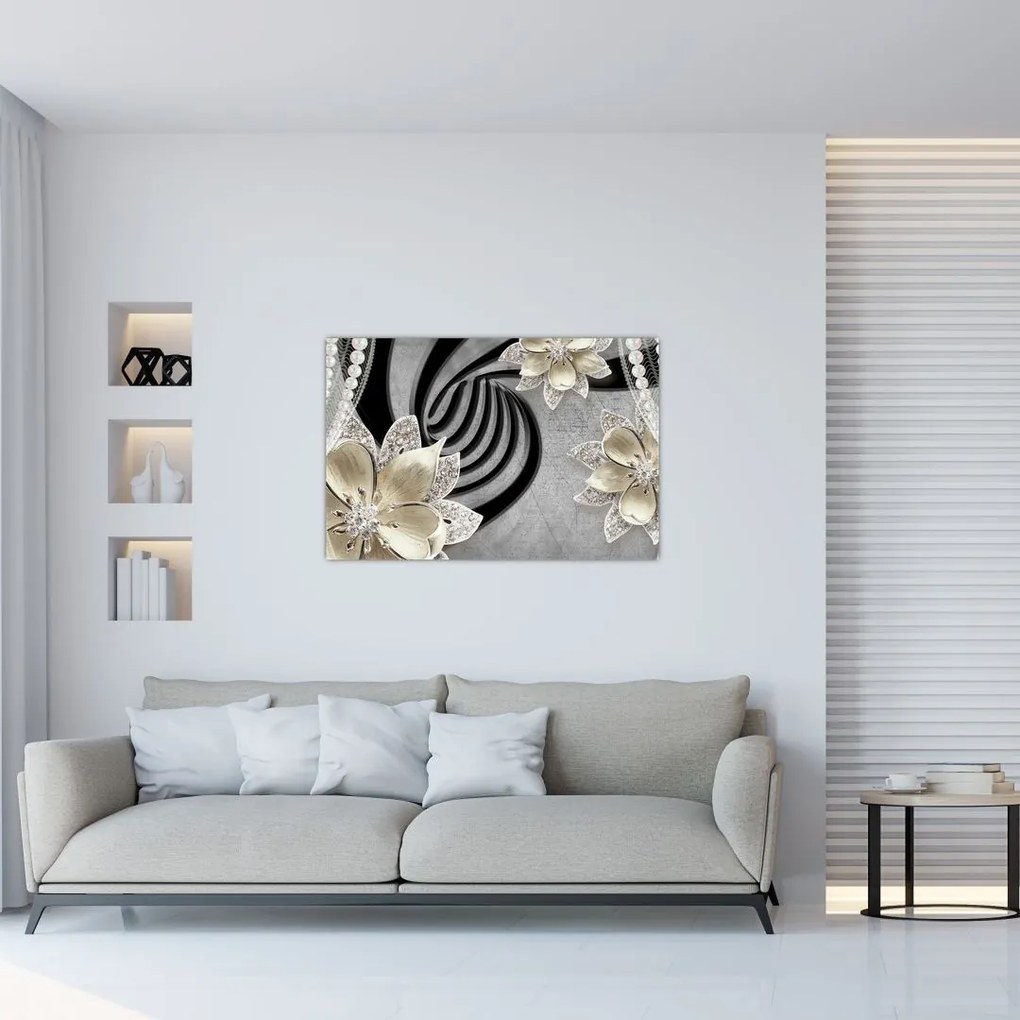 Tablou - 3D Flori aurii (90x60 cm)