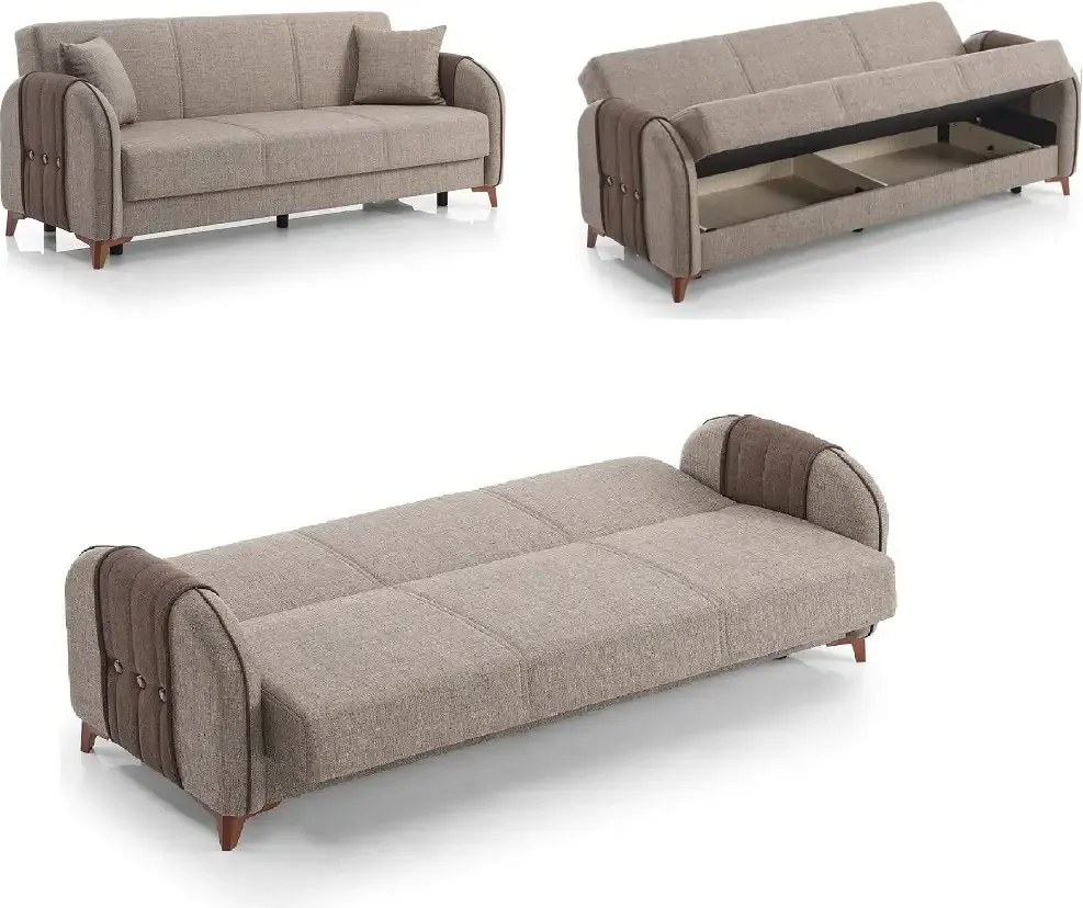 Canapea extensibila cu spatiu de depozitare 220x87x93 cm – stofa maro – Elegance