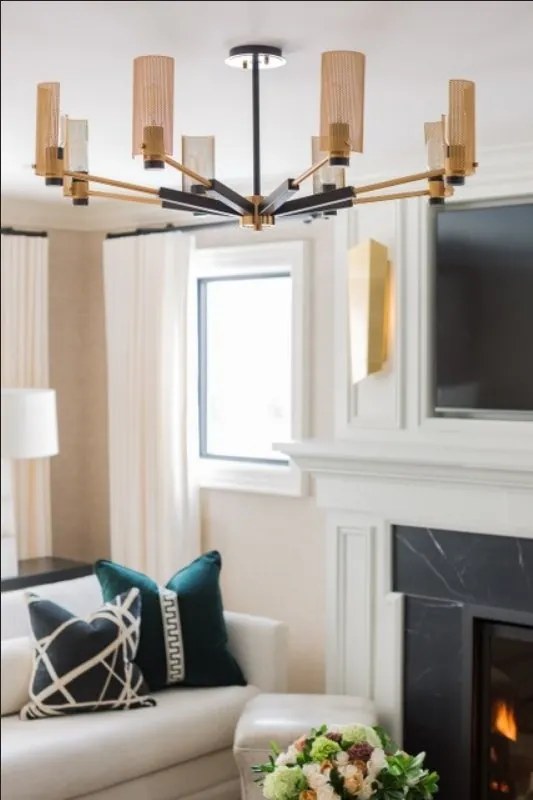 Candelabru design modern PILSEN, negru si nichel satinat, cu 8 surse de lumina
