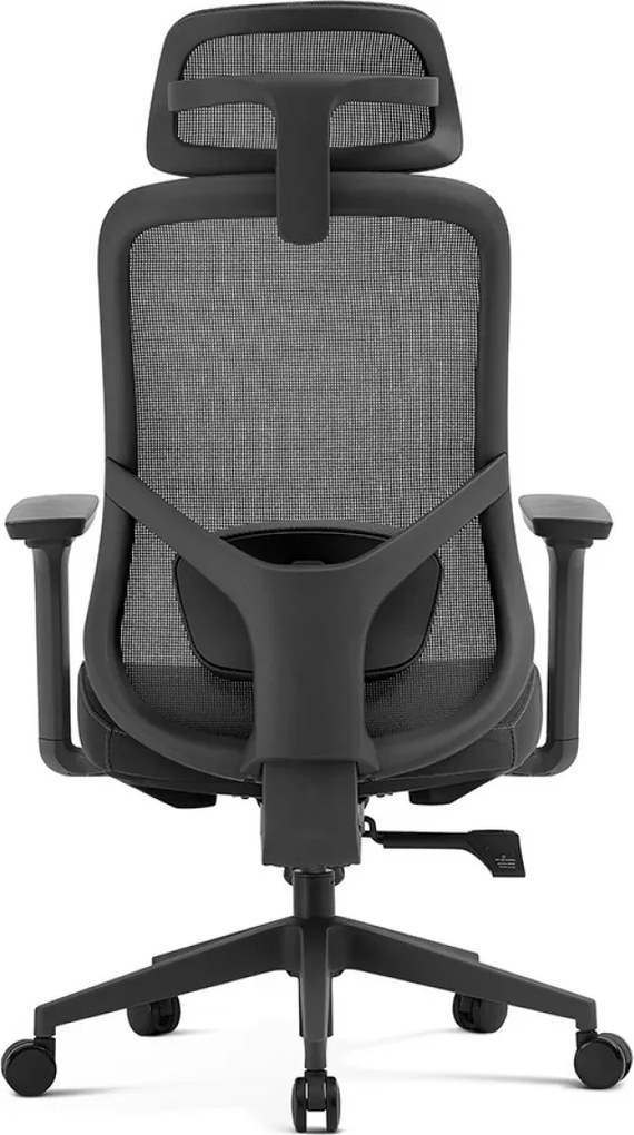 Scaun ergonomic premium Ally-H, spătar reglabil pe înălțime, șezut glisant, suport lombar 2D, tetieră 2D, cotiere 3D, reclinare 125°, Mesh + Textil, Negru