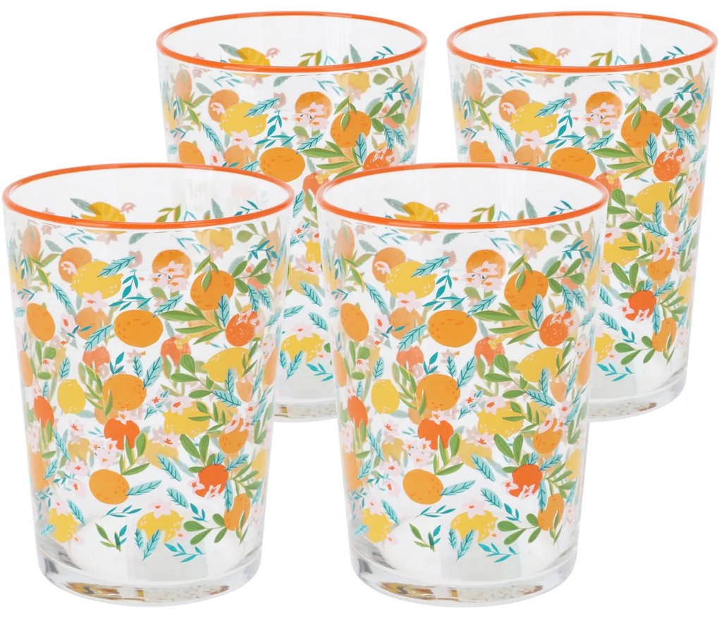 Set 4 pahare Flowers & Fruits 510 ml , portocaliu