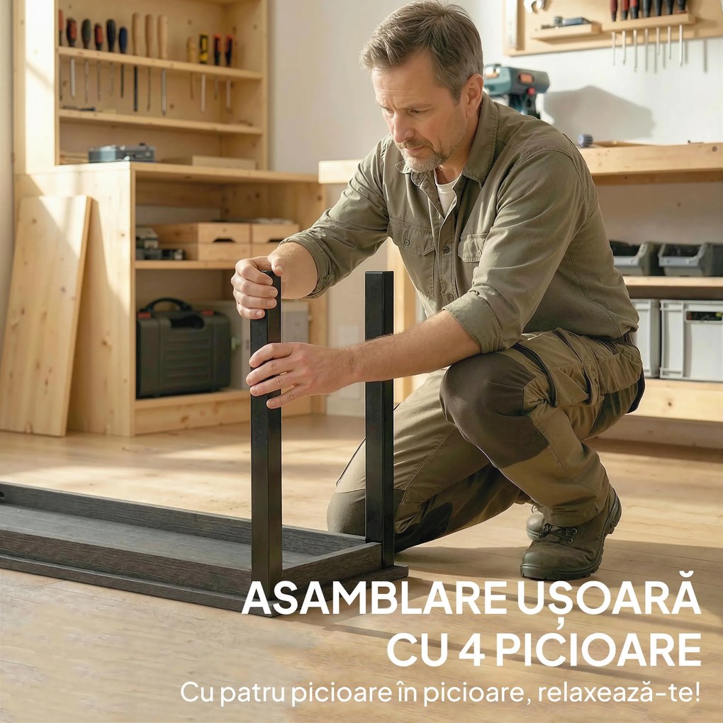 Outsunny Bancă de grădină cu 2 locuri, 130x34x43 cm, gri | Aosom Romania