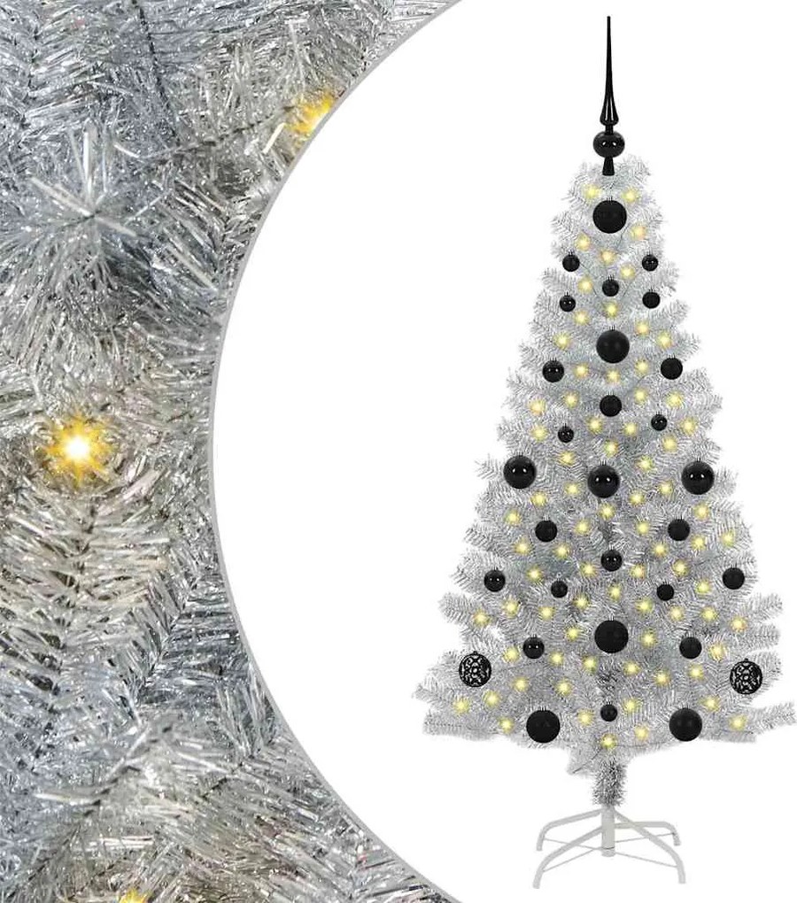 vidaXL Brad de Crăciun cu 150 LED cu suport Argintiu 120 cm PET