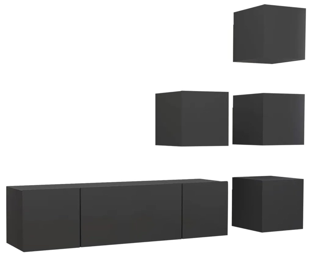 Set dulapuri TV, 6 piese, gri, PAL 1, Gri, 60 x 30 x 30 cm