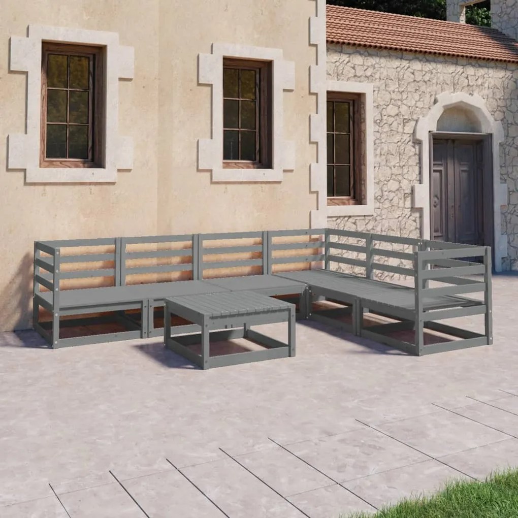 3075741 vidaXL Set mobilier de grădină, 7 piese, gri, lemn masiv de pin