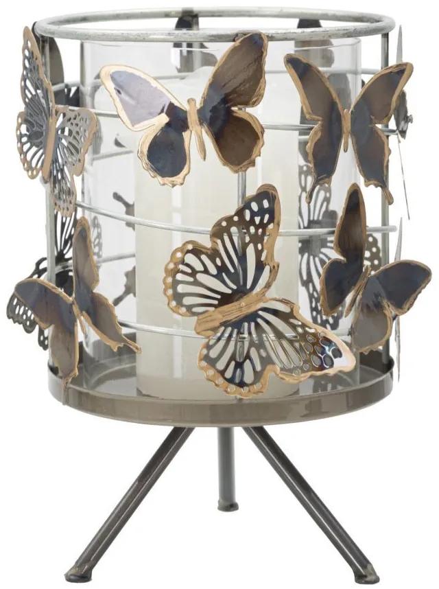 Decoratiune cu suport pentru lumanare multicolor din metal, ∅ 15 cm, Butterflies Mauro Ferretti