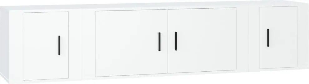 vidaXL Set comodă TV, 3 piese, alb, lemn prelucrat