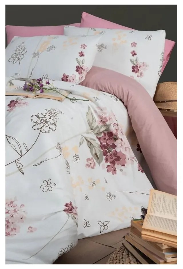 Lenjerie de pat albă/roz pentru pat de o persoană/canapea extinsă cu cearceaf inclus/cu 3 piese 160x220 cm Floral – Mila Home