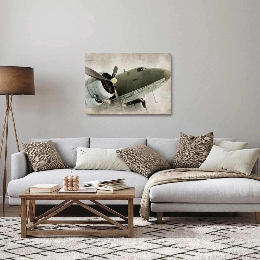 Tablou pe sticlă - Avion vechi cu elice (70x50 cm)