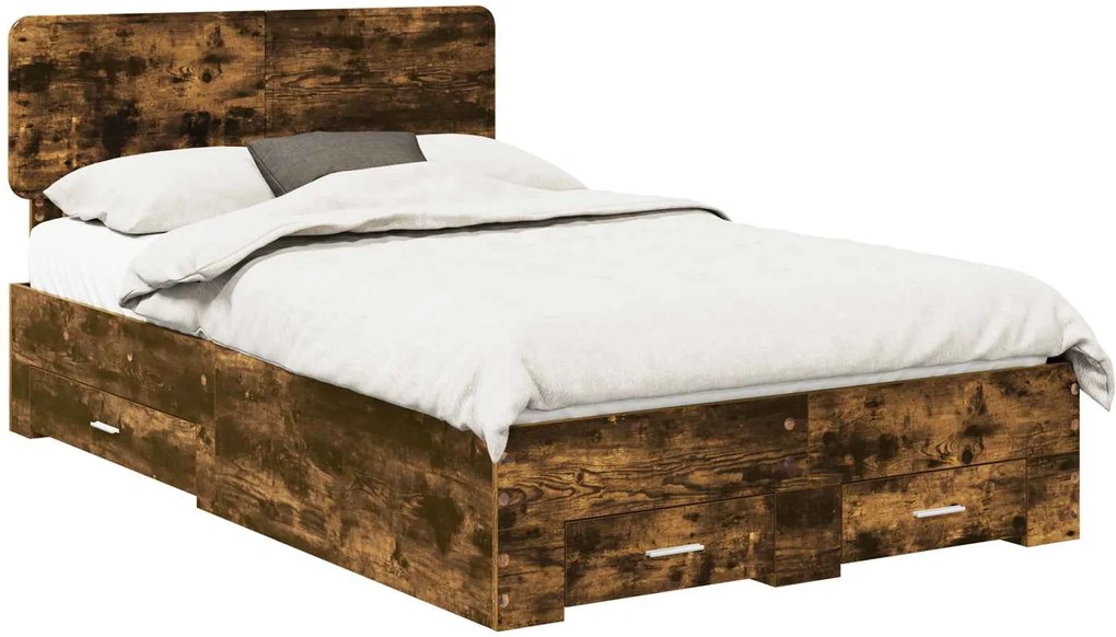 vidaXL Cadru de pat Stejar fumuriu 135 x 190 cm Lemn compozit