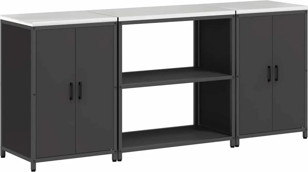 vidaXL Set de depozitare pentru bucătărie cu raft cu ușă 3 pcs Negru