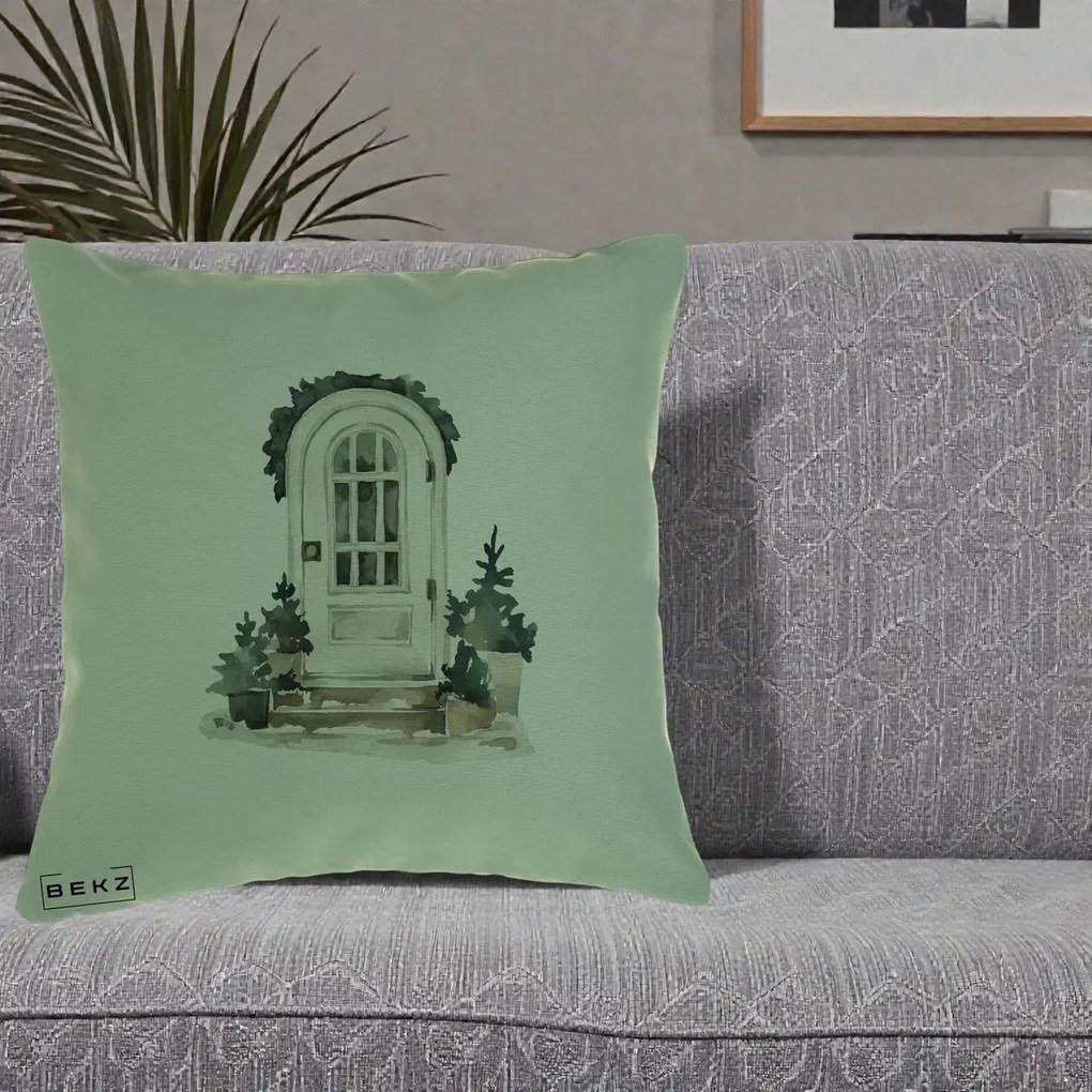 Perna Decorativa Usa de Iarna Watercolor, 40x40 cm, Verde, Husa Detasabila, Perna Inclusa, BEKZ®