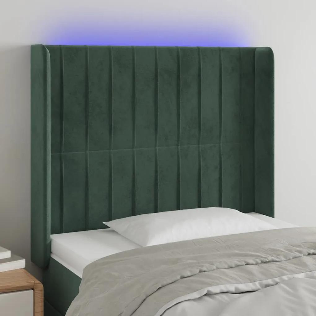 3124325 vidaXL Tăblie de pat cu LED, verde închis, 93x16x118/128cm, catifea