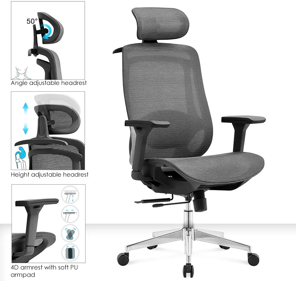 ErgoDynamic Icon-H -Black-, scaun de birou, full mesh, sezut translatie 5 cm