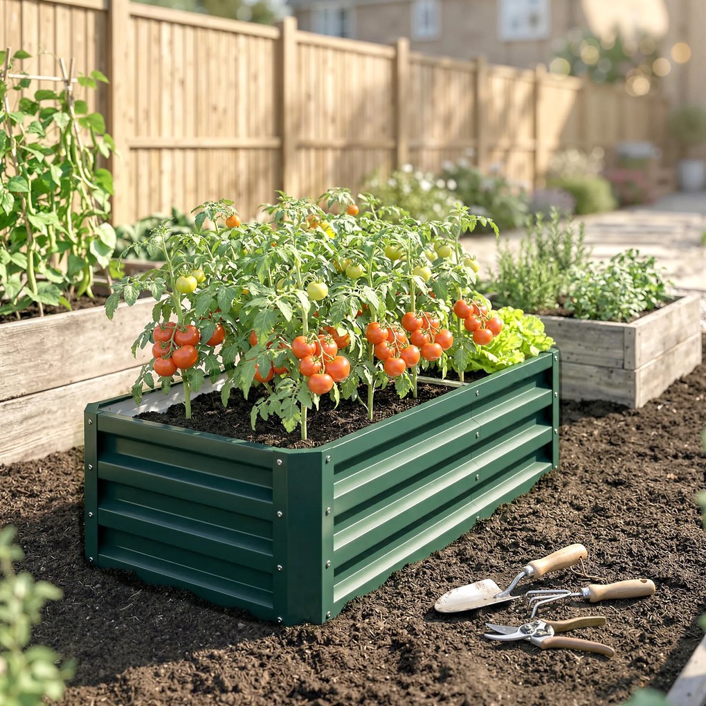 Outsunny Pat de Gradina Galvanizat Inaltat pentru Cultivare Legume Flori Plante Aromatice Cutie de Plantare Metalica Verde 120x90x30cm | Aosom Romania