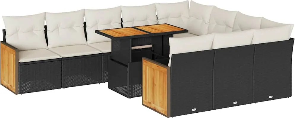 vidaXL Set canapele grădină cu perne 11 piese, negru, poliratan/acacia
