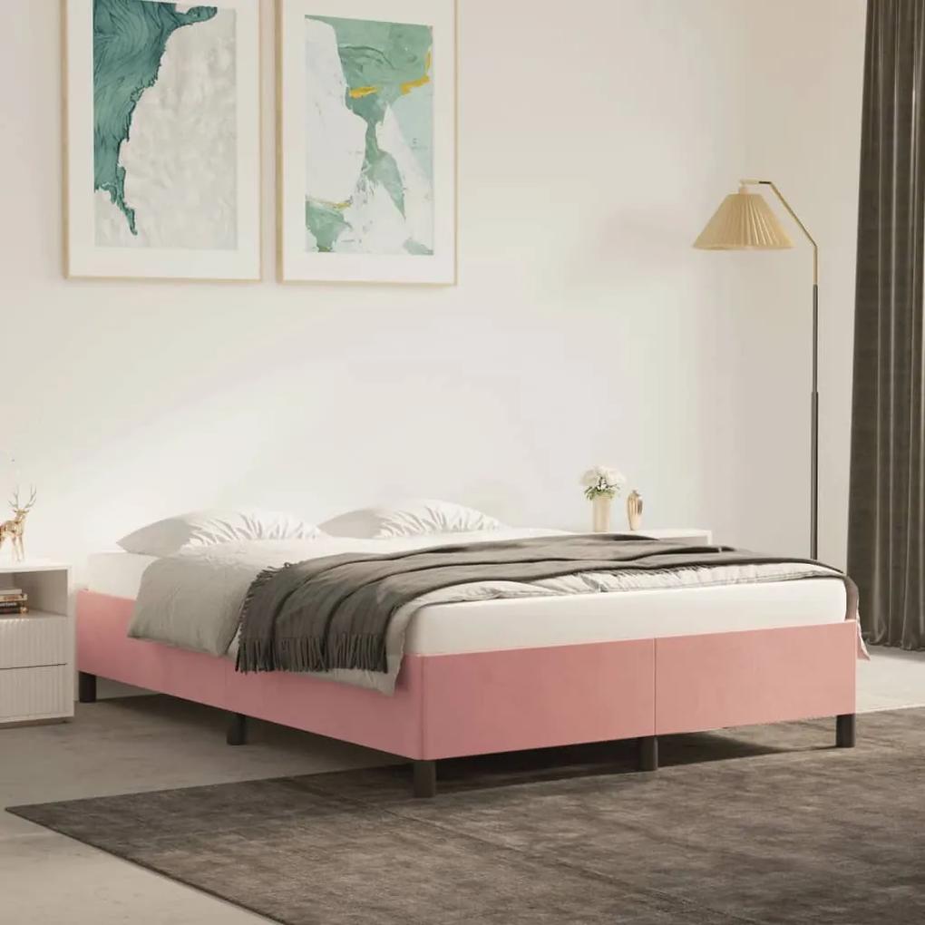 Cadru de pat, roz, 140x190 cm, catifea Roz, 35 cm, 140 x 190 cm