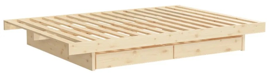 Pat în culoare naturală din lemn masiv de pin cu spațiu de depozitare și somieră 120x200 cm Kanso – Karup Design