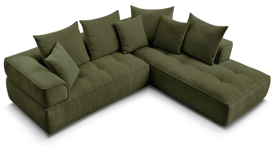 Colțar verde cu tapițerie din chenille (cu colț pe partea dreaptă/în formă de ”L”) Whesley – Bobochic Paris