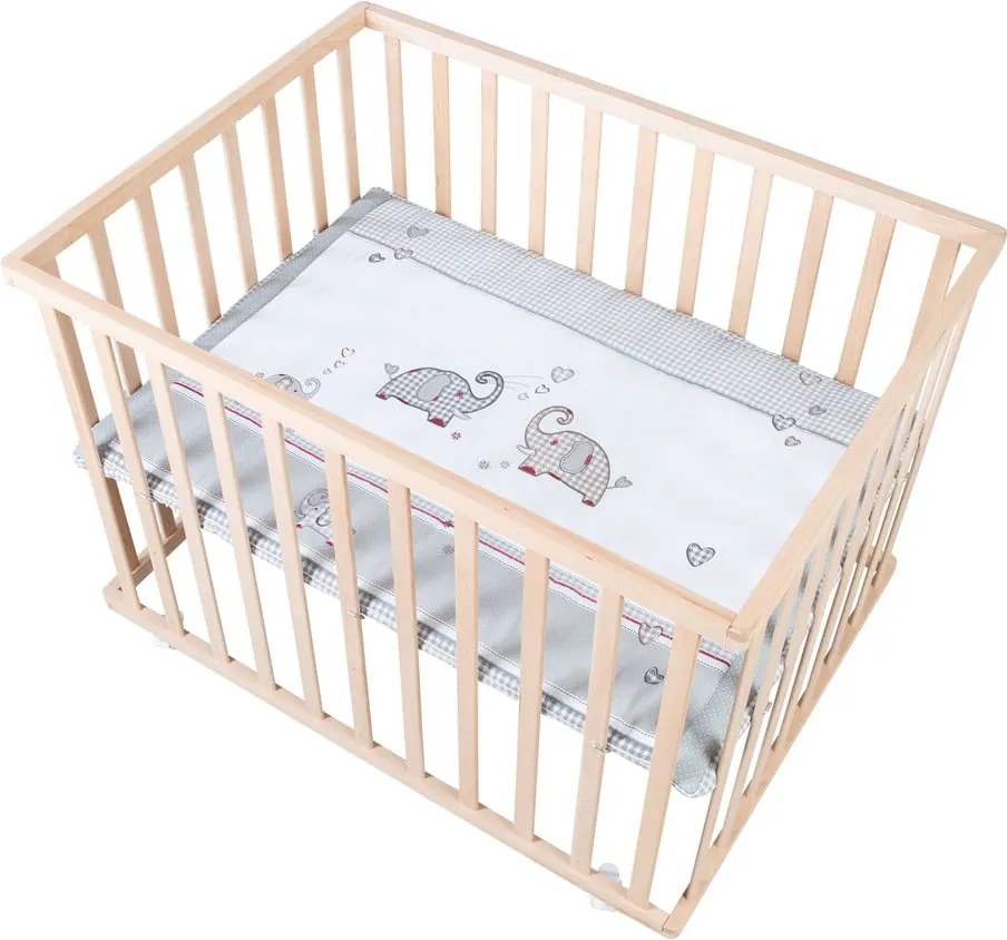 Țarc pentru copii în culoare naturală cu roți 100x75 cm Jumbo Twins – Roba