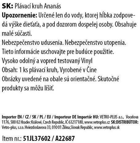 Vetro-Plus Șezlong gonflabil Pineapple, 76 x 100 cm