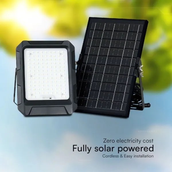 Proiector solar LED 10W 3,7V IP65 4000K negru + telecomandă