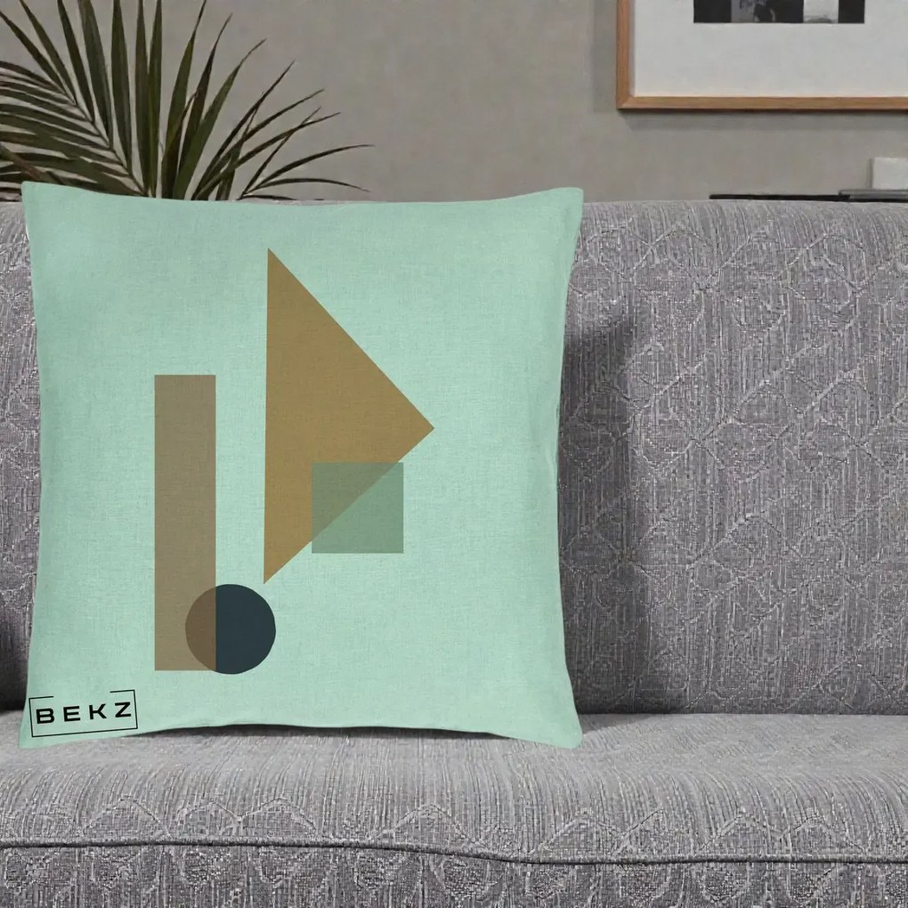 Perna Decorativa Geometric Bauhaus Triunghi, 40x40 cm, Verde Menta, Husa Detasabila, Perna Inclusa, BEKZ®