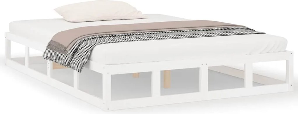 vidaXL Cadru de pat, alb, 140x200 cm, lemn masiv